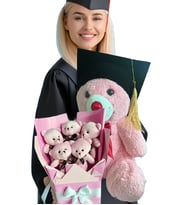 Mezuniyet Hediyesi Kepli Mezun Peluş Ayıcık & Pembe Ayıcık Buketi Seti Çocuğa Kıza Sevgiliye Hediye (Pembe)