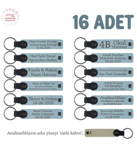 Gök Mavi & Sütlü Kahve, 40 Uçurma Mevlüdü İçin Üzerine İsim Yazılabilen 16'lı, Anı Anahtarlık Set (Gök Mavisi)
