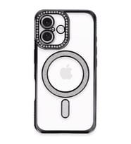 Apple İphone 16 Plus Kılıf Joke Simli Magneticsafe Kılıf - Siyah