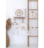 Pia Baby Premium %100 Pamuk İsme Özel Bebek Hediye Seti Zıbın Yastık Kılıfı 5043-06 (Ekru)