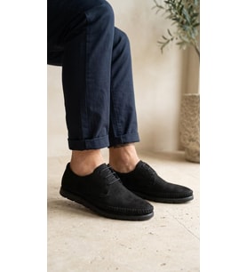 BEREN Erkek Siyah Hakiki Deri Süet Ortopedik Taban Klasik Günlük Casual Ayakkabı Bağcıklı Comfort