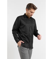 Siyah Kendinden Desenli Sert Yaka Uzun Kol Cepli Comfort Fit Pamuklu Gömlek 1004255269