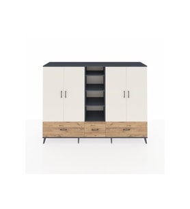 Hyperion Dolap 12 Raflı 3 Çekmeceli 4 Kapaklı 220x44x163 Antrasit-Aytaşı/Çam