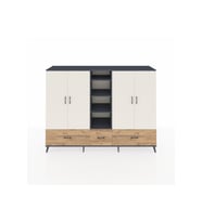 Hyperion Dolap 12 Raflı 3 Çekmeceli 4 Kapaklı 220x44x163 Antrasit-Aytaşı/Çam