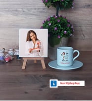 En İyi Diş Hekimi Fotoğraflı Dekoratif Taş, Ahşap Altlıklı Türk Kahvesi Fincanı Hediye (Model 2)