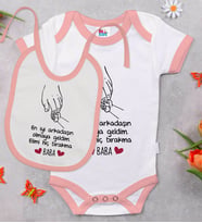 BK Kids Baba Tasarımlı Pembe Bebek Body Zıbın ve Mama Önlüğü Hediye Seti-1