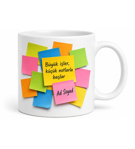 İsimli Post-it Desenli Ofis Kupası Kişiye Özel Baskılı Hediye Bardak
