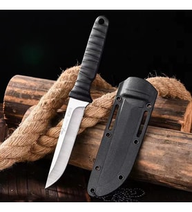 Valkyrie 9CR18 Soğuk Çelik Boyun Askılı Kılıflı Kamp Av Bıçağı Paslanmaz Çelik Gümüş