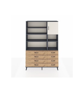 Arges Dolap 8 Raflı 8 Çekmeceli Tek Kapaklı  132x30x195 Antrasit-Aytaşı/Çam