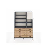 Arges Dolap 8 Raflı 8 Çekmeceli Tek Kapaklı  132x30x195 Antrasit-Aytaşı/Çam