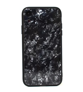 iPhone XR Kılıf Mermer Desenli Marbel Cam Silikon Kılıf (Siyah)