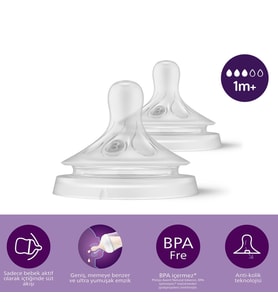Doğal Tepkili Natural Response 2'Li Biberon Emziği No:3 1+ Ay