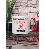 Dünyanın En İyi Fizyoterapisti Baskılı Kişiye Özel Fizyoterapist Kırmızı Kulplu Kupa Bardak