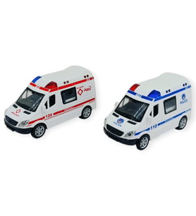 Polis Ambulans Arabası Işıklı Sesli Sürtmeli Plastik 2li Set 15cm