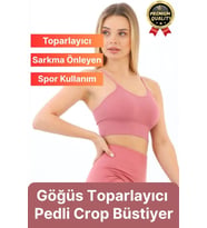 Göğüs Toparlayıcı Sarkma Önleyen Gündelik Spor Kullanım İnce İp Askılı Pedli Çizgili Crop Büstiyer (Pembe)
