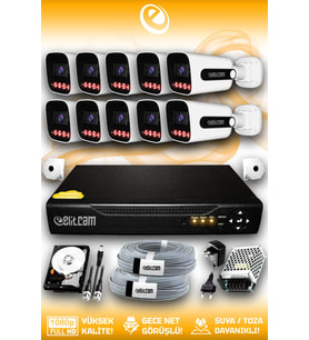 Elitcam 10 Kameralı Zebra 10 Dış Kamera Set 2 TB 5 MP Full HD Gece Görüşlü Güvenlik Kamerası Sistemi