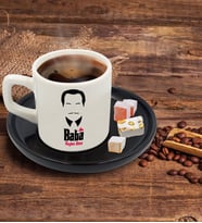 BK Gift Kişiye Özel Siyah Sunum Tabaklı Baba Godfather Tasarımlı Türk Kahvesi Fincanı Model 12