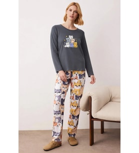 Kadın Bisiklet Yaka Standart Kol Regular Kalıp Pijama Takımı Kaliteli