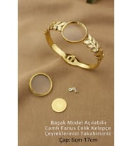 Çeyrekli Kelepçe Camlı 316l Çelik Başak Model Çeyrekli Bileklik - 6cm Çeyrek Dahil Değildir (Çok Renkli)