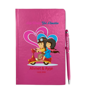 Sevgililer Gününe Özel Pembe Defter Kalem & Hediye Seti 16
