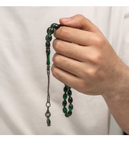 Sıkma Kehribar 925 Ayar Gümüş Tesbih (Bej)