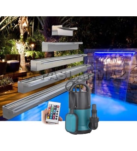 AISI 304 KALİTE PASLANMAZ RGB LED IŞIKLI 170 CM BAHÇE DUVAR SÜS ŞELALESİ + POMPA DAHİL SET
