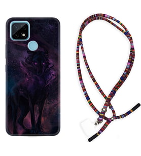 Realme C11 C21 C21Y C25Y C11 2021 Kılıf Boyun Asklı Rasta Silikon Black Purple Wolf 1791