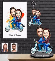 Kişiye Özel Vespa Motorcu Sevgili Karikatürlü 3 lü Hediye Seti  Mod-2