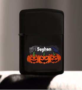 BK Gift Kişiye Özel Happy Halloween Tasarımlı Renkli Baskılı Siyah Benzinli Metal Çakmak-19