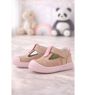 Rakerplus Shaun Hakiki Deri Pudra Pembe Cırtlı Anatomik Bebek Sandalet