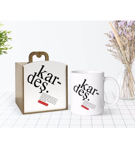 BK Gift Kişiye Özel Ahşap Kutuda Kardeş Anlamı Tasarımlı Beyaz Kupa Bardak-1