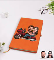 BK Gift Kişiye Özel Sevgililer Karikatürlü Turuncu Termo Deri Defter Model 103