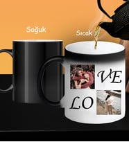 Kişiye Özel 2 Fotoğraflı Love Tasarım Kolaj Tasarımlı Sihirli Kupa Bardak
