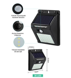 Trendpoint 1Adet 30 Ledli Solar Hareket Sensörlü Bahçe Aydınlatma Lamba Dış Mekan Güneş Enerjili
