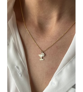 Minimal Martini Kokteyl Model Kolye 925K Gümüş (Gold)