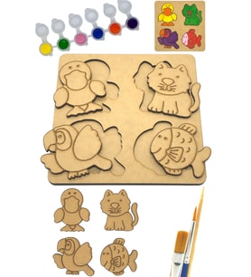 Çocuklar İçin Ördek Kedi Papağan Balık Figürlü Puzzle Ahşap Boyama Yapboz Seti Hediye Hobi Kiti