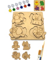 Çocuklar İçin Ördek Kedi Papağan Balık Figürlü Puzzle Ahşap Boyama Yapboz Seti Hediye Hobi Kiti