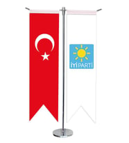 Masa Üstü Kırlangıç İyi Parti + Türk Bayrağı + Krom T Direk Masa Bayrak Seti