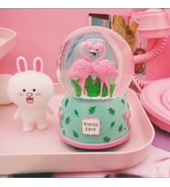 Flamingo Temalı Püskürtmeli Kar Küresi ve Müzik Kutusu Büyük Boy (Yeşil)