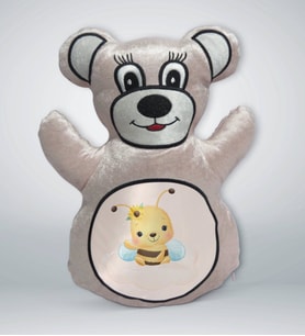BK Gift Sevimli Arı Tasarımlı Krem Ayıcık Yastık-2