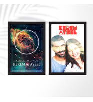 Sevgiliye Resimli Dekoratif Çerçeve ve Yıldız Haritası