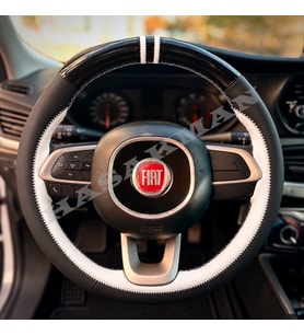Fiat Fiorino Dikme Direksiyon Kılıfı Parlak Siyah Beyaz Detaylı Beyaz Çift Yüzük ve Dikiş 2017-2021