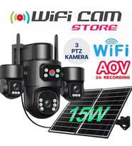 3 Kameralı 6 Motorlu WiFi Solar Kamera - AOV 7/24 Kayıt (Siyah-Haki-Gri)