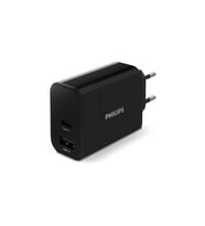 Philips UsbA ve Type-C 30W Çift Çıkışlı Şarj Adaptörü Siyah DLP2621/12