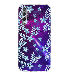 Huawei Nova 5t  Kamera korumalı Kapak Floral Mavi Tasarımlı  Şeffaf Kılıf