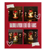 Balonlu Ayıcık Ledli Gül Fanus Dekoratif Masa Lambası