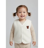 Welsoft Kız Bebek Çocuk Çıtçıtlı Yelek  Yumuşak Dokulu,Ayıcık Armalı,Peluş Bebek Yeleği  6-36 Ay (Krem)