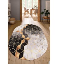 Dijital Baskılı Kaymaz Taban Yıkanabilir Oval Salon Halısı Mutfak Halısı Yolluk NDO-HT-322 (Gold)