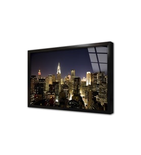 New York Gece Çerçeveli Cam Tablo