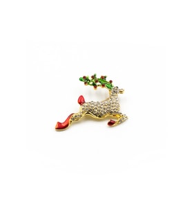 Zirkon Taşlı Geyik Broş Gold – 5 cm, Şık Aksesuar Modeli